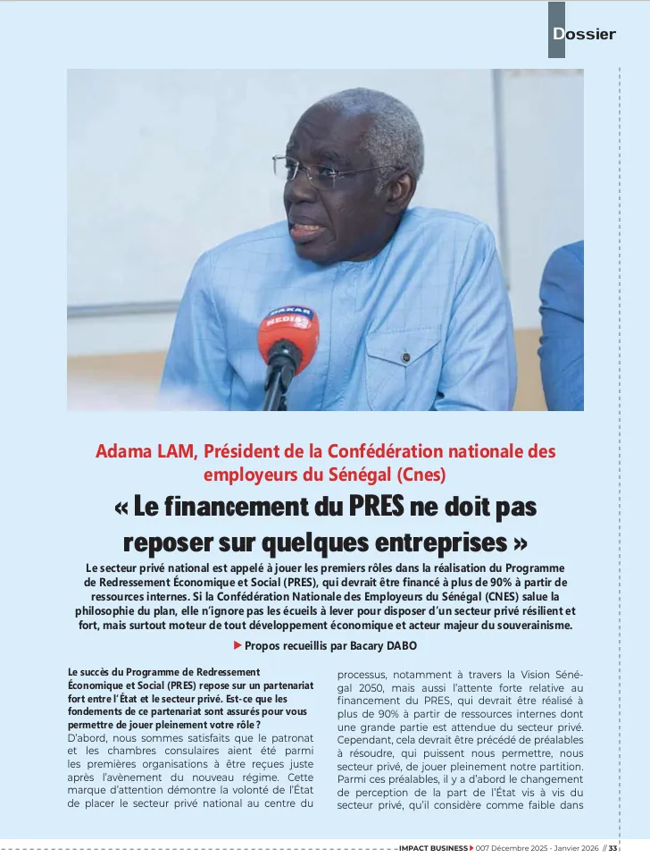 « Le financement du PRES ne doit pas reposer sur quelques entreprises »