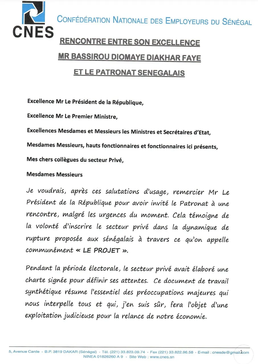 Memorandum de la CNES: Rencontre avec le PR du 23/04/2024